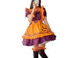 Traje De Criada De Halloween Con Volantes Y Lazos Bonitos Vestido Cosplay Con Delantal Gorro Anillo De Cuello Y Pierna Color Calabaza S