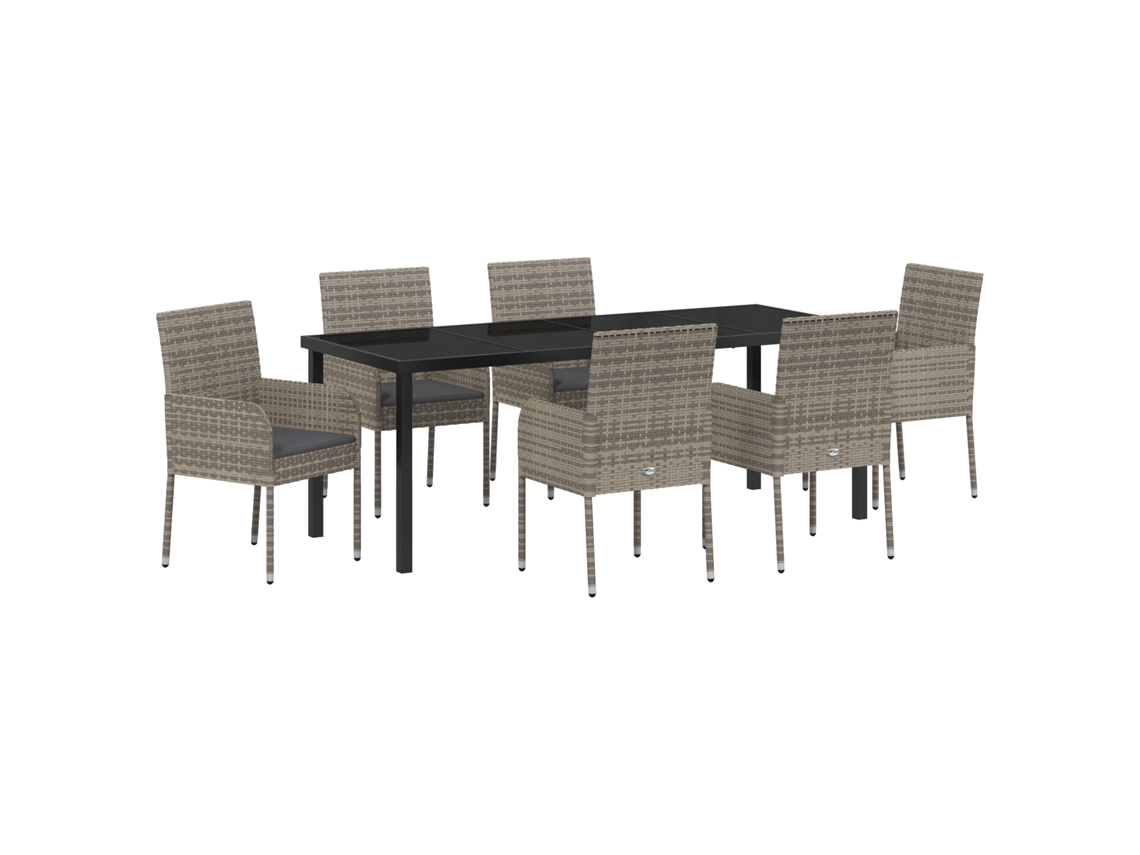 Conjunto de comedor de jardín Vidaxl de 7 piezas con cojines, gris, ratán sintético