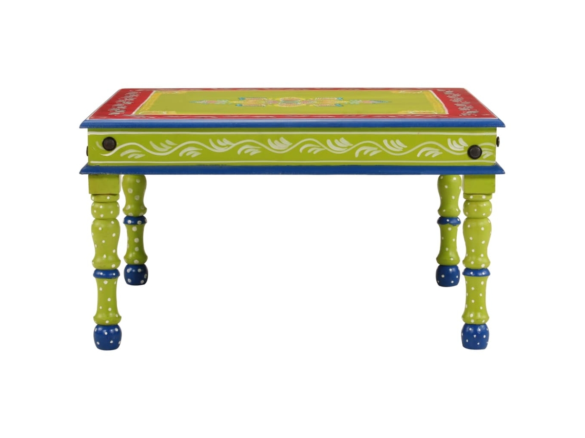 Mesa de centro HARLANV1, pintada a mano, madera maciza de mango, azul turquesa.