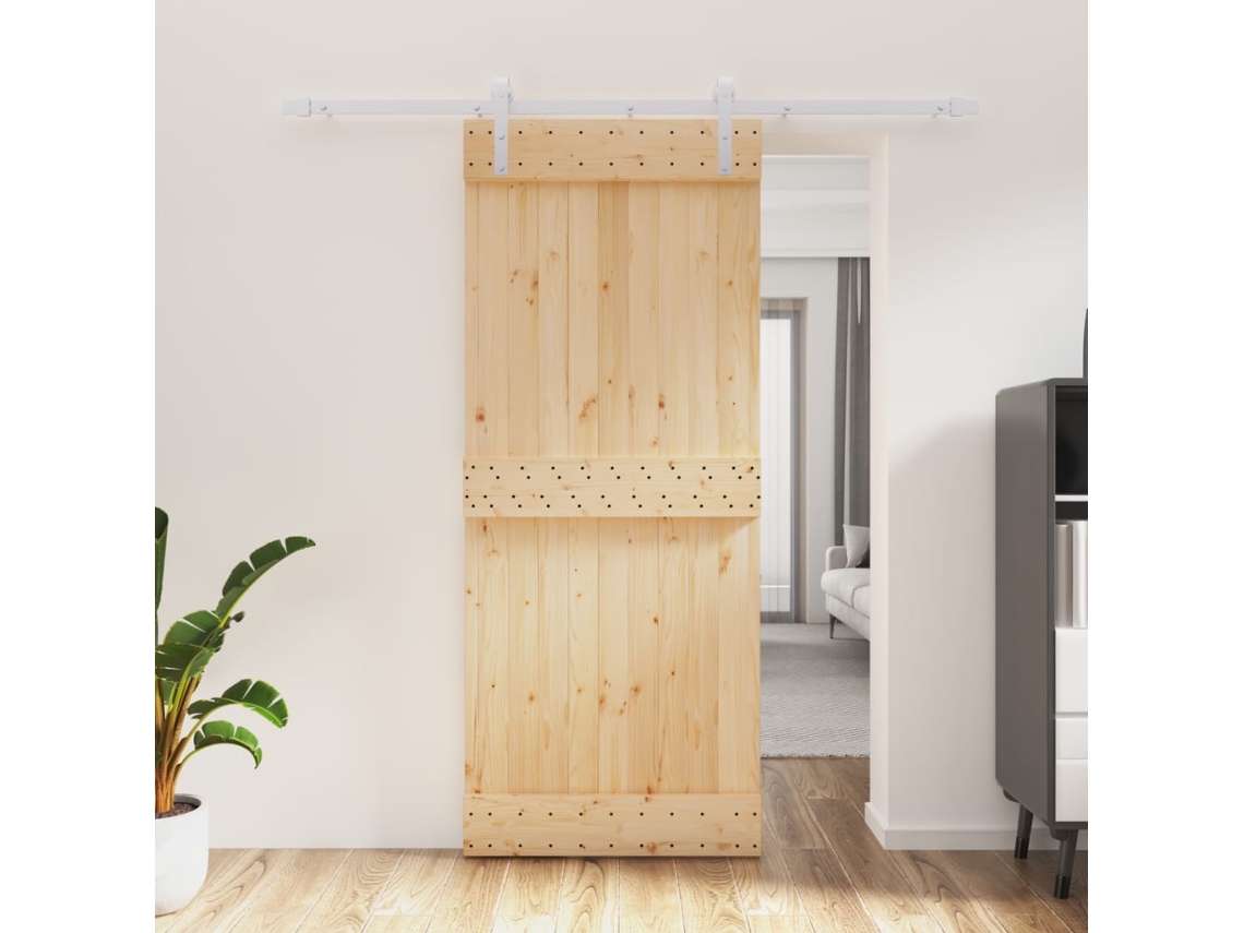 Puerta corrediza | Puerta corredera con herrajes 85x210 cm madera maciza de pino Wsd527164 Lovely Home