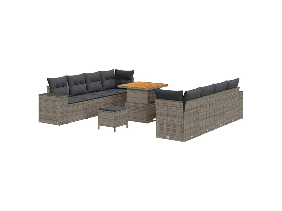 Maison Exclusive - Conjunto de sofás de jardín con cojines, 11 piezas, mimbre gris
