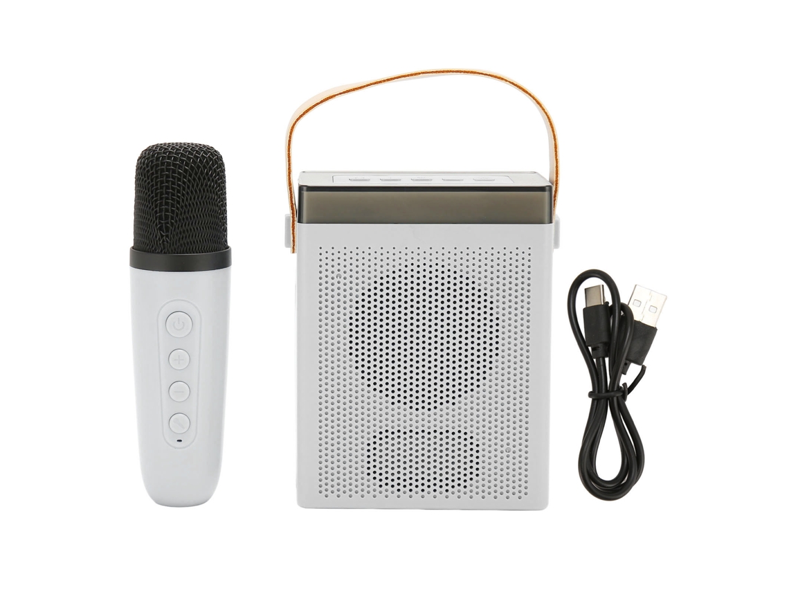 Máquina De Karaoke Con Luz Rgb, Altavoz Bluetooth Recargable Y 1 Micrófono Inalámbrico - Blanco