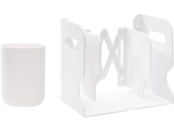 Pinza Retráctil Para Libros De Plástico Blanco Con Soporte Para Bolígrafo Integrado, Plegable Y Compacta.