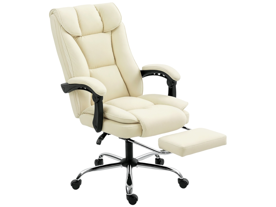 Silla De Oficina Reclinable Color Beige Con Reposapiés.