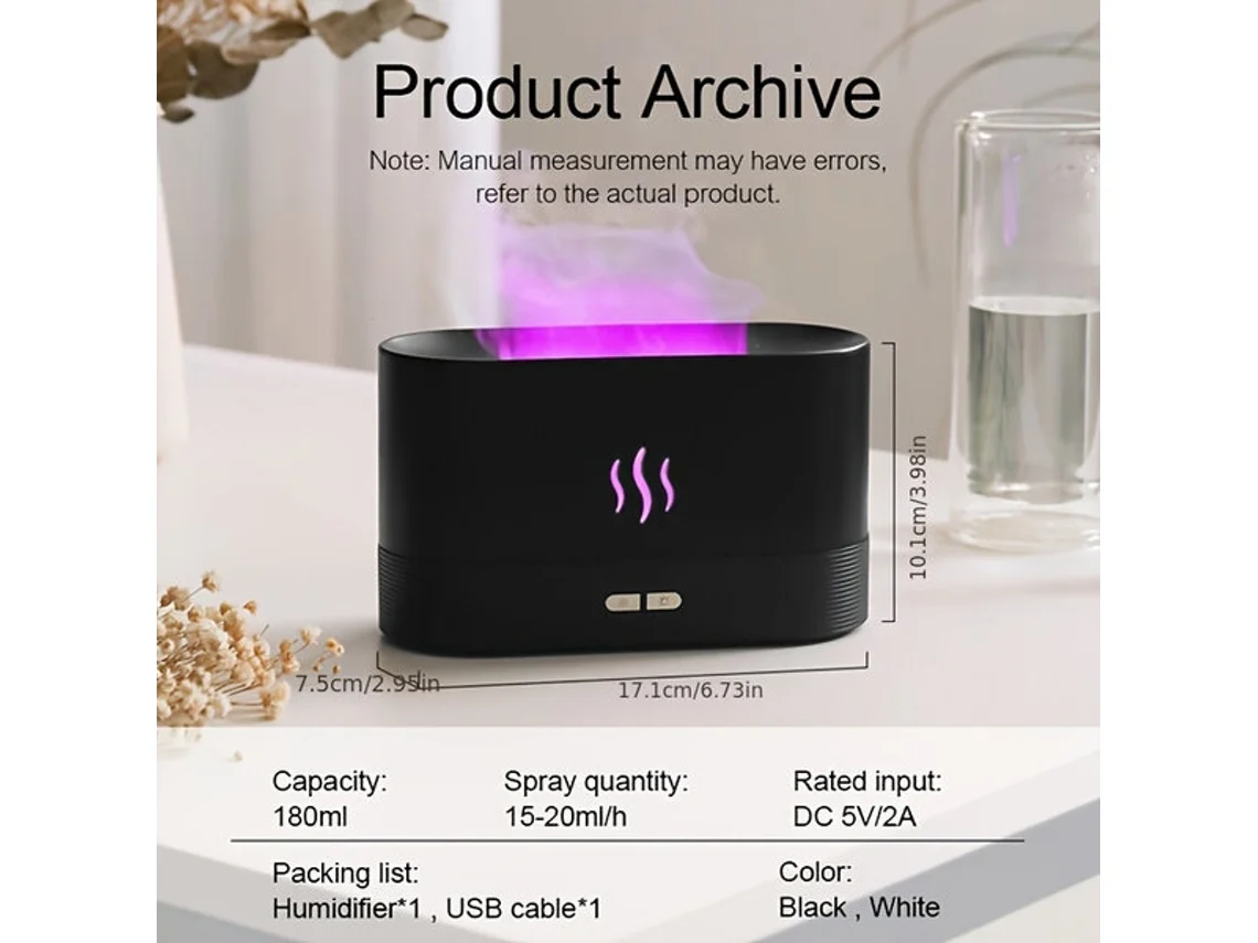Humidificador USB portátil con luz LED de llama Pickifyvayotoy