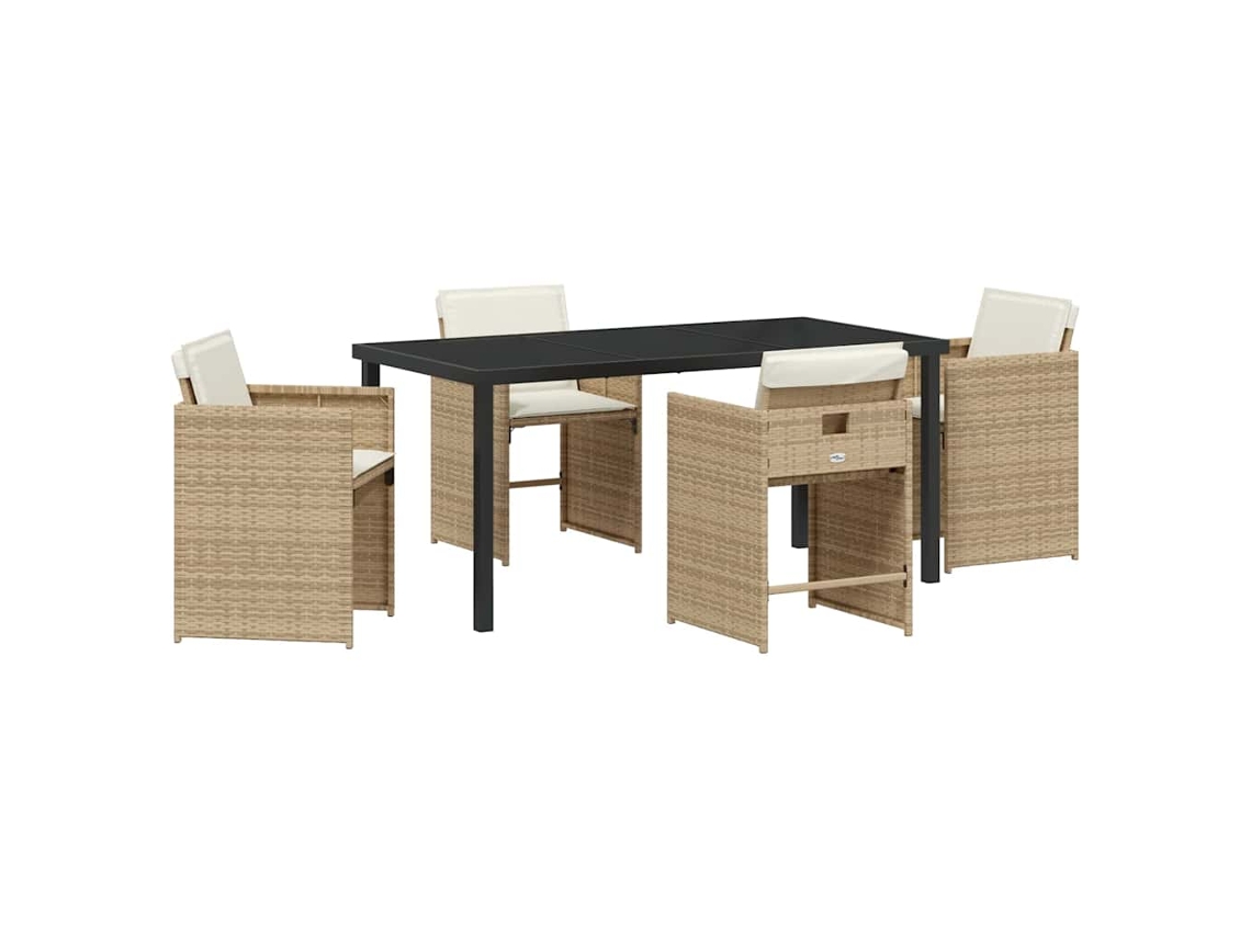 Conjunto De Comedor De Jardín 5 Uds | Mueble De Jardín Beige Ratán Sintético