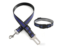 Cinturón De Seguridad Para Coche + Collar Azul Reflectante, Anti-desgaste, Gancho Giratorio, Seguro Para Perros Y Gatos