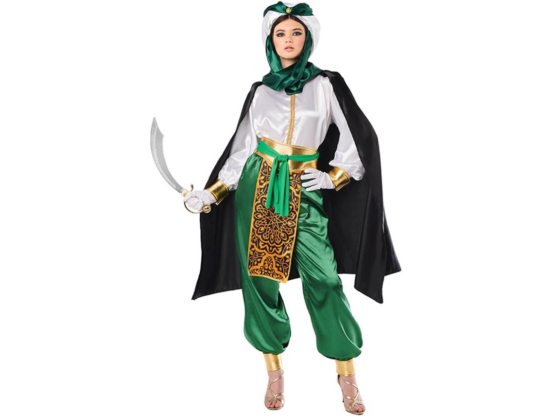 Disfraz de Beduino elegante verde y blanco para mujer