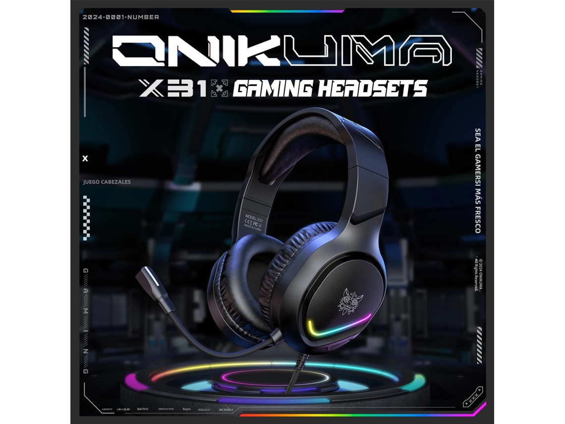 Auriculares con cable para juegos Onikuma X31 con cancelación de ruido, aptos para ordenador portátil, con iluminación RGB y micrófono Vayotoy