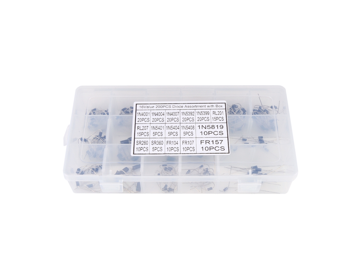 Kit De 200 Diodos Rectificadores 16 Valores 1n4001~fr157 Com Caixa De Armazenamento Eletrônico