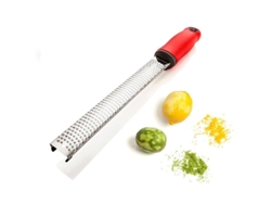 Rallador de limón y queso de acero inoxidable con tapa protectora, rojo, 32,5 x 3,5 cm