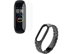Kit Correa Acero Stainless Lux + Herramienta + Protector Pantalla Gel Full Cover PHONECARE Xiaomi Mi Band 6, Mi Smart Band 6 Negro