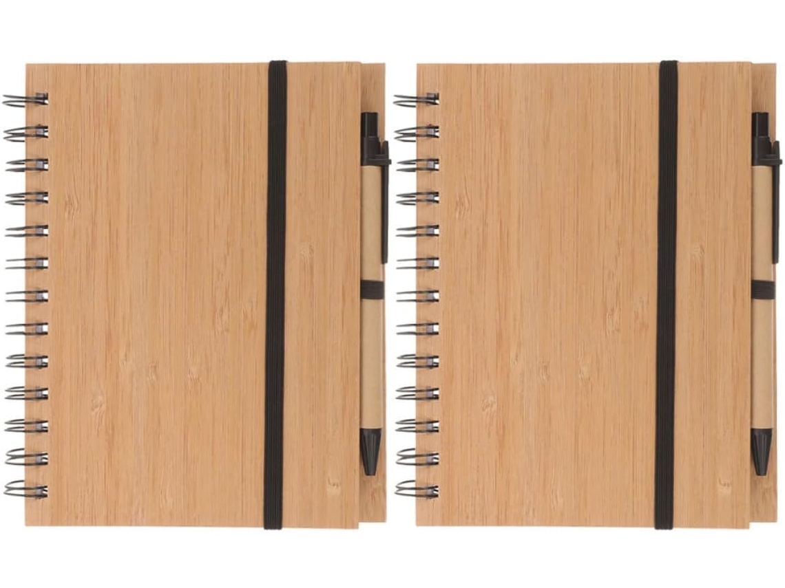 Juego De 2 Cuadernos Espirales Portátiles Con Tapas De Cuero De Bambú