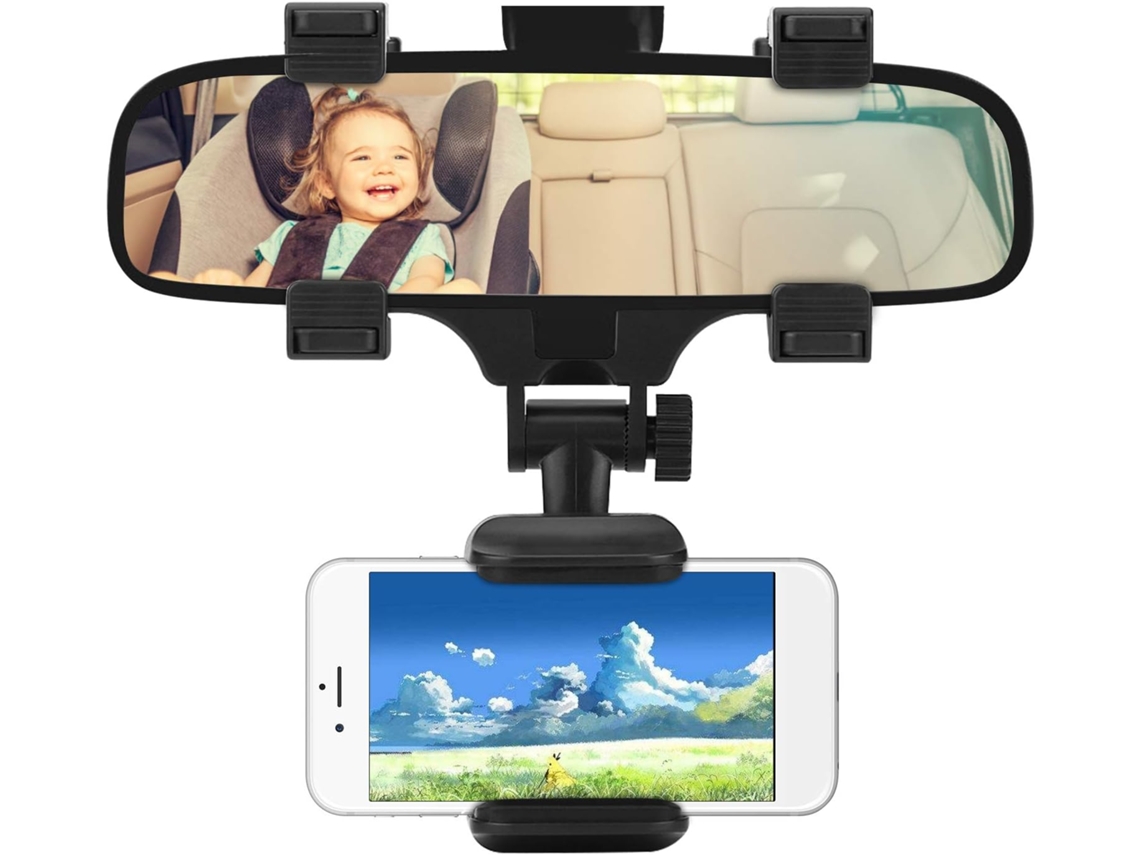 KOFIHETY Soporte para teléfono con espejo retrovisor, ligero y portátil, fácil de instalar, base universal para un ángulo de ajuste libre y diseño de resorte.