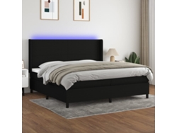 Cama Box Spring Colchón Y Luces Led Tela Negro 200x200 Cm