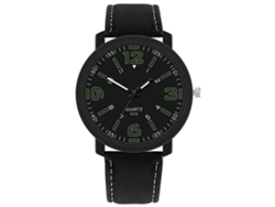 Reloj de pulsera de piel sintética para hombre, esfera redonda, movimiento de cuarzo informal (negro)