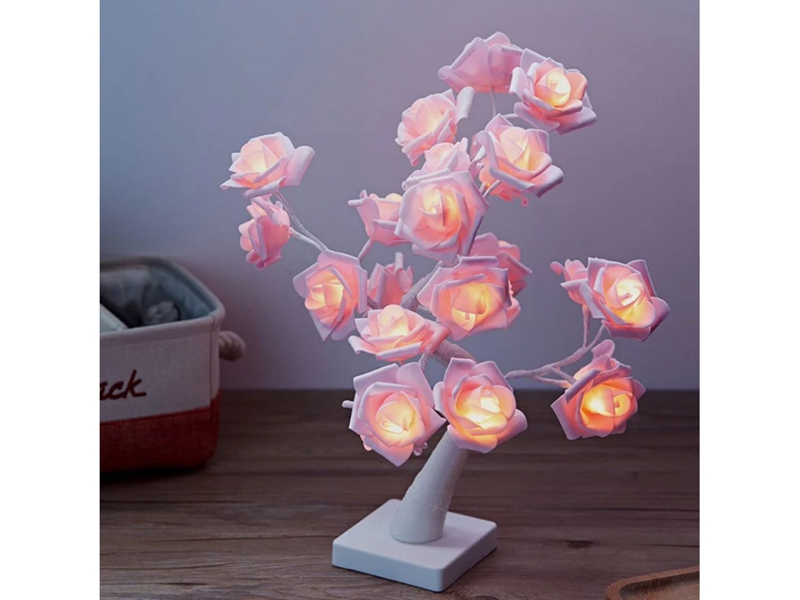Lámpara De Mesa Con Forma De Rosa Bonsái, Con 24 Led, Funciona Con Pilas, Luz Decorativa Para Salón O Dormitorio.