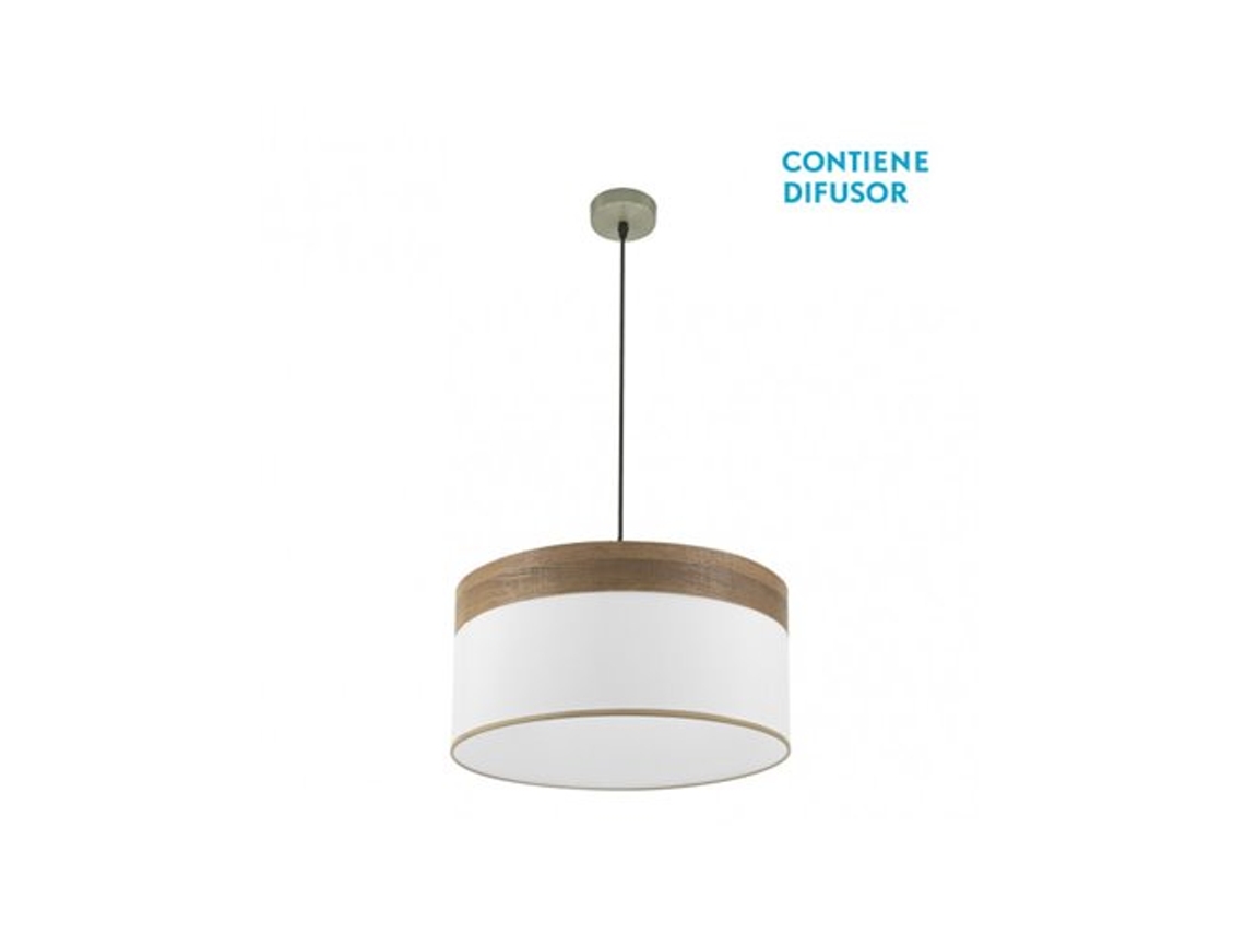 Lámpara colgante Cloe 2x27 cm, cuero/madera blanca oscura, 50 x 50 cm, Fabrilamp