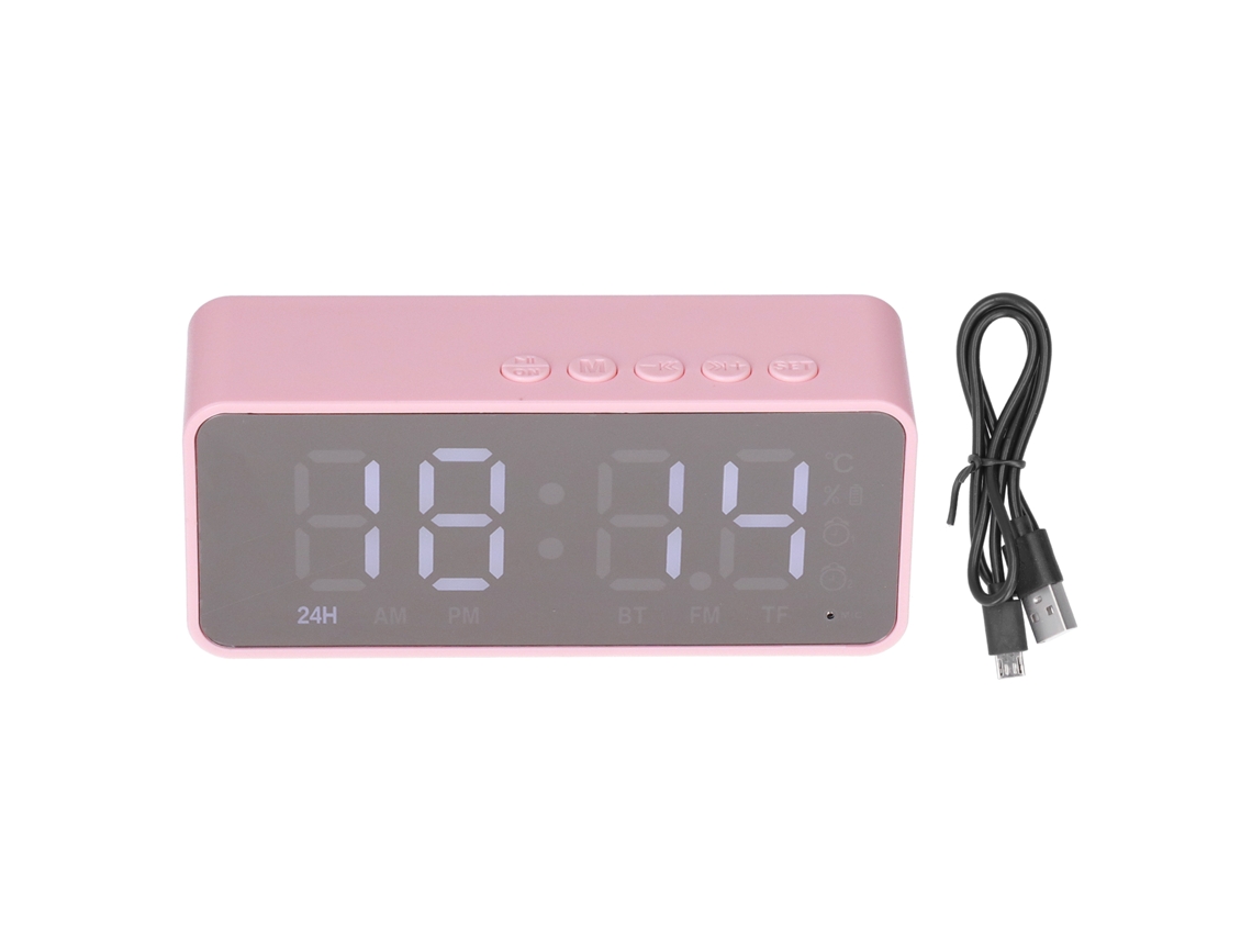 Relógio Despertador Bluetooth 5.0 Alto-falante Multifuncional Mp3 Rádio Fm Carregável G50 Rosa Para Escritório