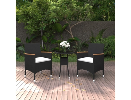 Conjunto 3 de comedor de jardín VIDAXL ratán sintético negro