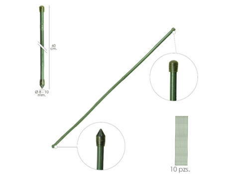 Tutor Varilla Bambú Plastificado Ø 8 - 10 mm x 60 cm (Paquete 10 Unidades) SATURNIA