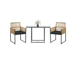 Juego De Mesa De Cristal Con 2 Sillas De Ratán Con Respaldo Reclinable.