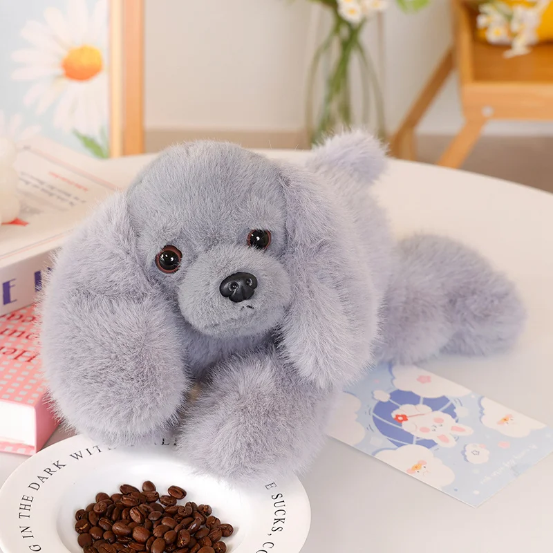 (cinza 30cm) Lindo Cachorrinho De Pelúcia Reclinado, Almofada Kawaii De Cachorrinho Preto