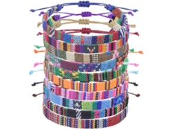 Conjunto De 10 Pulseiras De Tecido Étnico Trançado Em Estilo Retrô, Ajustáveis E Confortáveis Ao Toque.