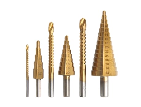 Juego de 6 brocas escalonadas y brocas de sierra HSS para chapa de aluminio, hierro, metal, acero inoxidable, perforación de agujeros para madera, ...