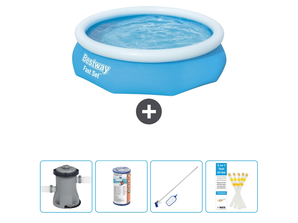 Piscina hinchable redonda Fast Set BESTWAY - 305 x 76 cm - Azul - Bomba incluida Filtrar - kit de limpieza - Tiras de prueba
