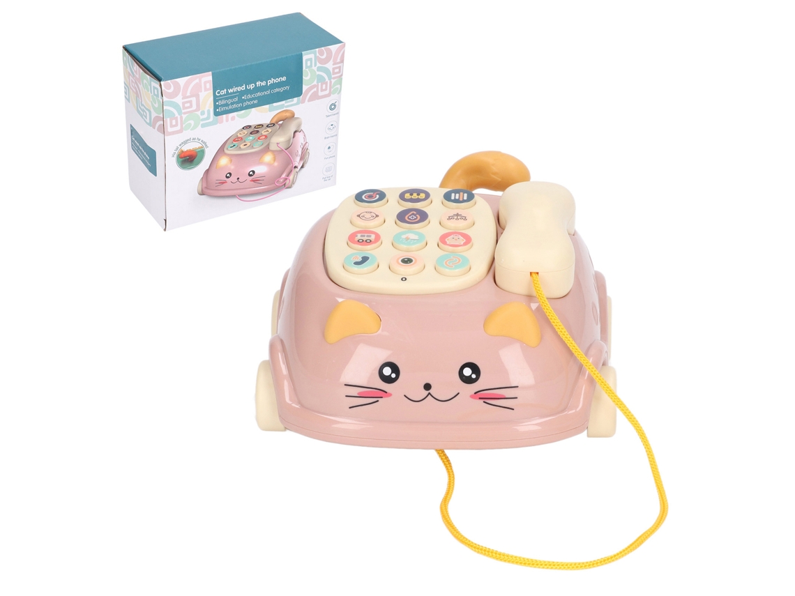 Ats-teléfono Bebé Juguete Musical Con Forma De Gatito, Historias Bilingües, Juguete De Teléfono De Coche Para Niños, Iluminación Rosa