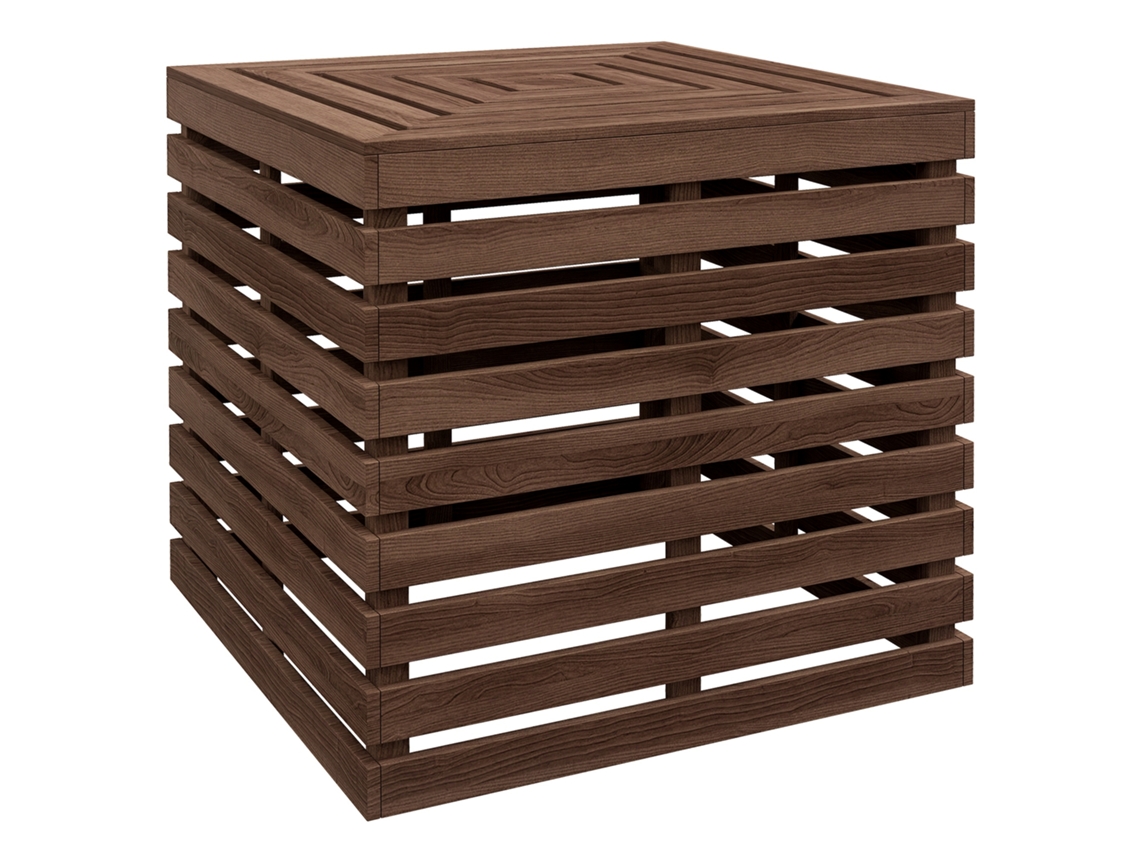 Caja de almacenamiento 2 en 1, base para sombrilla, mesa auxiliar de patio de madera con orificio