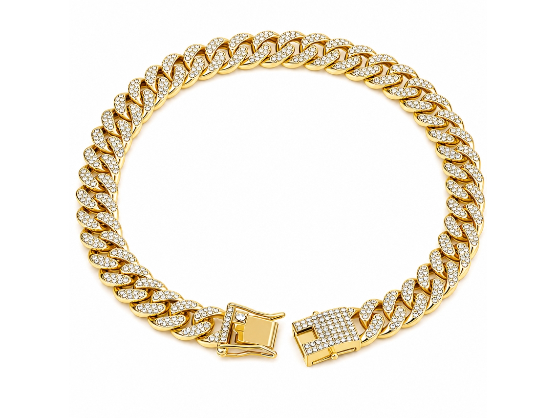 Collar POLSKI de aleación de zinc dorado de 30 cm x 1,25 cm con circonita cúbica, ligero para gatos o perros pequeños de hasta 5,5 kg, para paseos y fiestas.