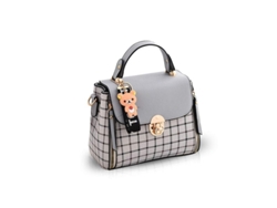 2026-bolsa Bandolera Mujer Linda De Cuero Pu Con Diseño De Celosía Y Flap Gris Para Uso Diario