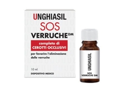 Dispositivo médico para verrugas en frasco con pincel de 10 ml, 9 apósitos para cubrir verrugas, Unghiasil Marco Viti Farmaceutici