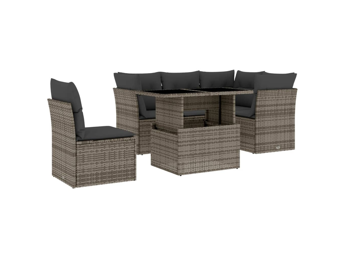 Conjunto 6 de muebles de jardín VIDAXL y cojines ratán sintético gris