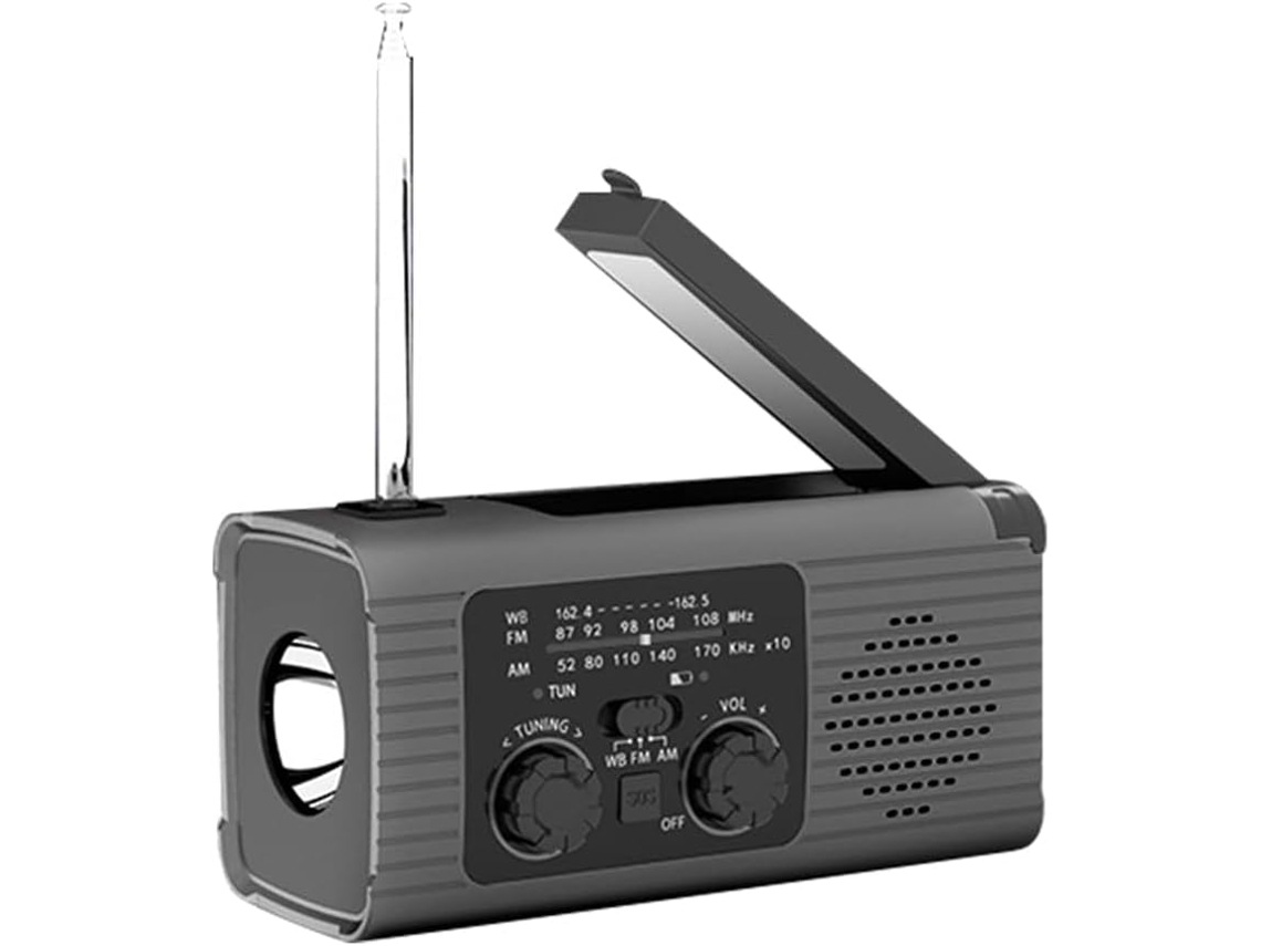 Radio Meteorológica De Emergencia, Alerta De 2000 Mah, Carga Solar, Manivela Y Carga Usb, Am/fm, Gris.