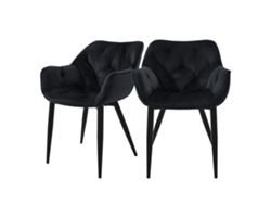 Conjunto de 2 Cadeiras de Jantar Capa de Veludo Preta com Pernas de Metal Incl. Material de Montagem ML-DESIGN