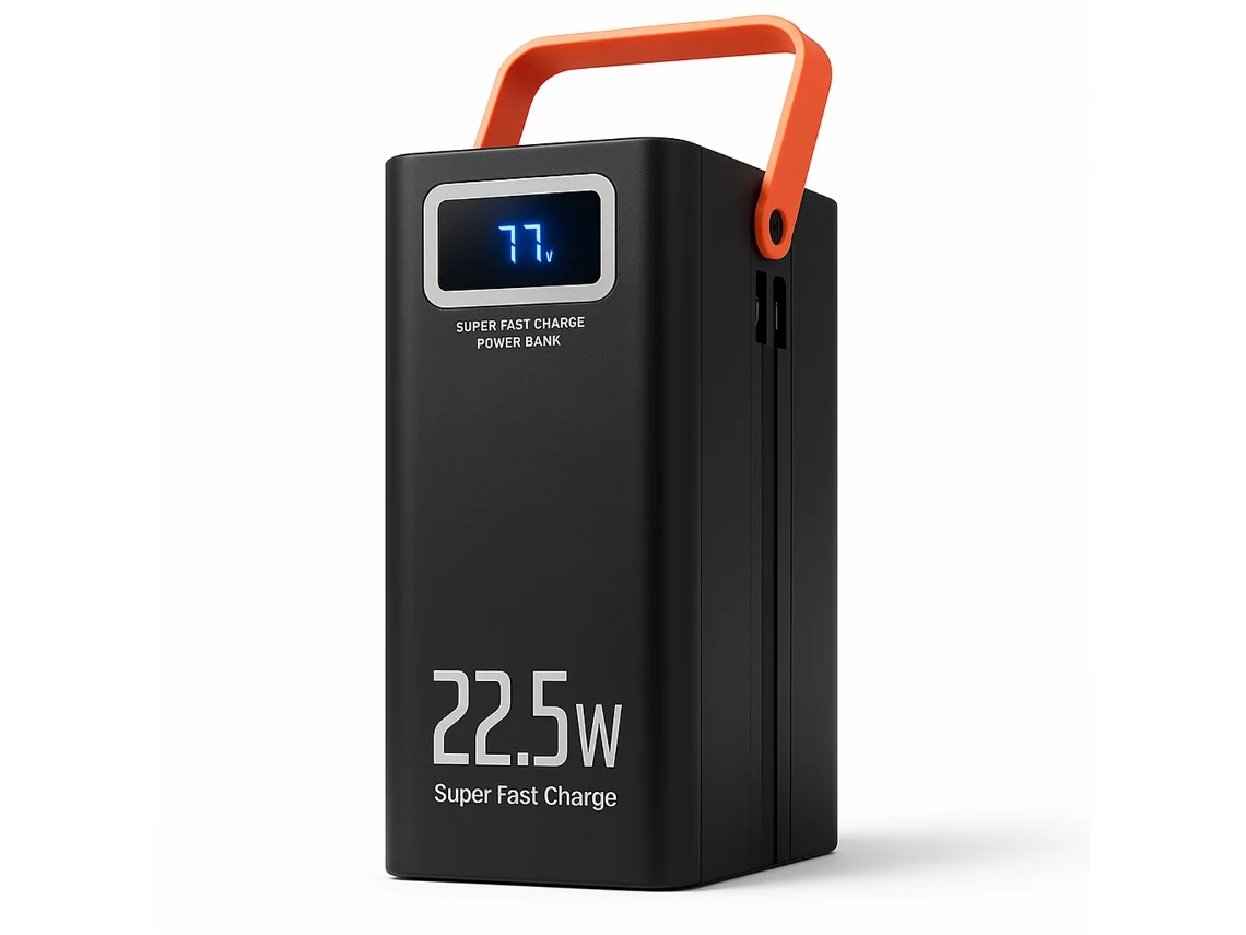 Powerbank 100.000 Mah, Batería Externa Klack 22.5w, 4 Usb-a, 2 Cables Integrados (usb-c Y Lightning), 3 Puertos Adicionales, Pantalla Led Y Linterna