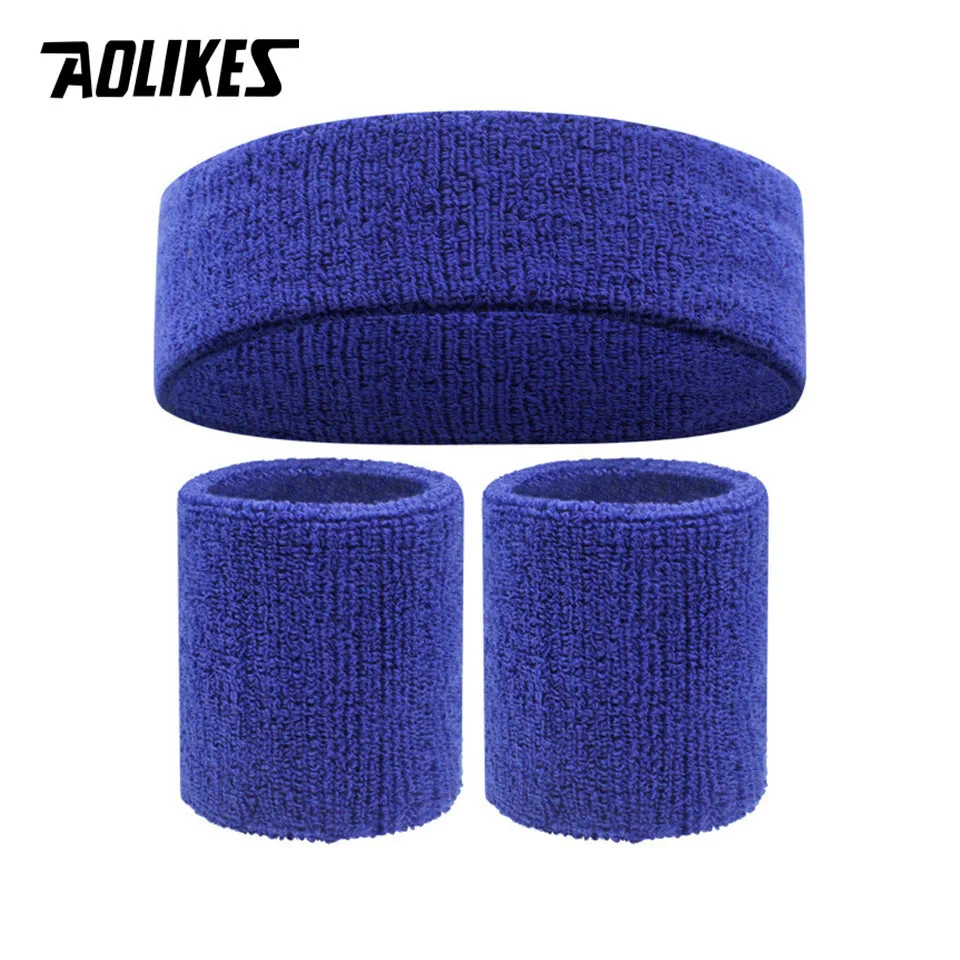 (Azul oscuro) Conjunto de diadema y muñequeras transpirables para hombre - Para deportes, competiciones, fitness, baloncesto y otras actividades