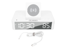 Reloj despertador digital LED Baok-reloj con espejo y carga inalámbrica de 10 W para dormitorio, oficina y hogar EN001 Blanco