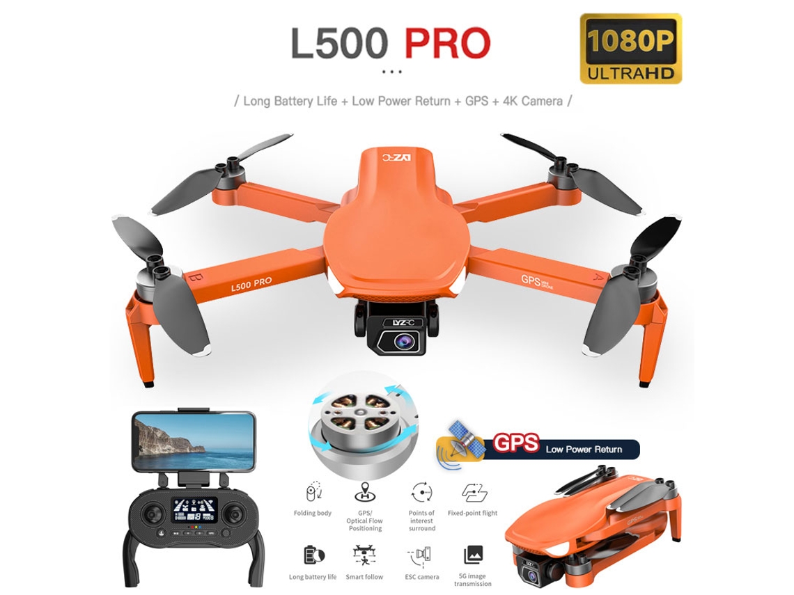 Dron De Control Remoto Gps L500pro (1080p - Duración De La Batería 25 Min - Naranja)