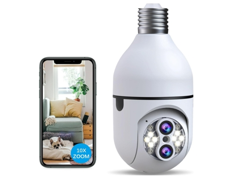 BISBISOUS E27 Cámara de Seguridad Inalámbrica Zoom 10X Exterior/Interior 2.4G Wifi Color Blanco Visión Nocturna