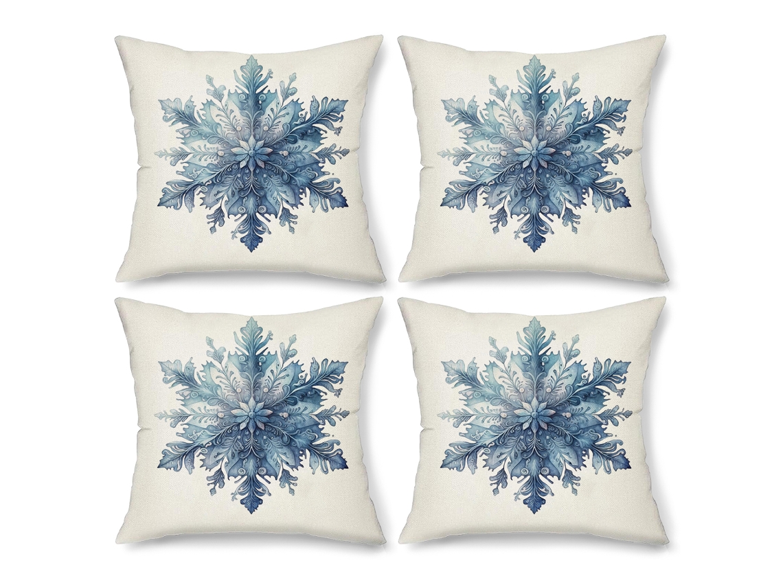 Funda de cojín navideña, 4 Uds., funda decorativa con copos de nieve y árboles de Navidad (sin relleno) RNEMITERY