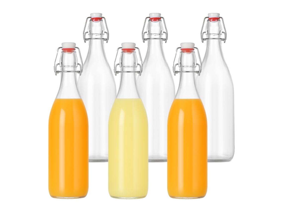 Botellas Relaxdays Para Rellenar, Set De 6, 1 Litro, Cierre De Clip, Vidrio Para Aceite, Vinagre, Licor, Zumo.