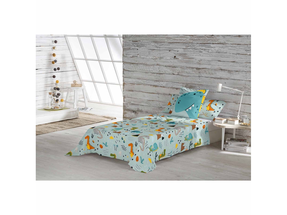 Sábana Encimera Con Funda De Almohada Cama 90 Algodón Extra Suave Fabricado En España Saurus COOL KIDS