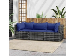 Conjunto de jardín de 3 piezas con cojines en ratán gris, Dkd Home Decor