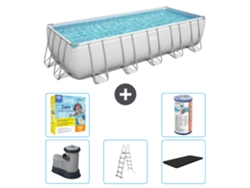 Piscina BESTWAY Rectangular Power Steel - 640 x 274 x 132 - Gris - Incluida bomba - Escalera - Cobertor Paquete de mantenimiento - Filtrar