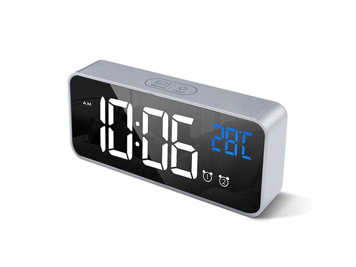 2026-reloj Despertador Digital Con Led Grande Y Temperatura, Espejo Portátil Y Doble Alarma