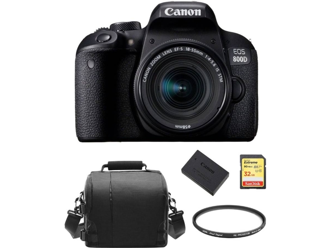 Kit Cámara Réflex CANON EOS 800D EF-S 18-55mm F4-5.6 IS STM + SD de 32GB + Bolsa + LP-E17 + Hoya 58mm PRO 1D Protector